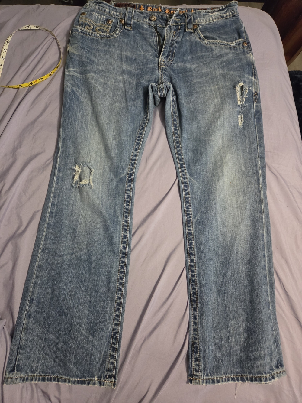 Rock Revival Men Distressed Light Blue Jeans